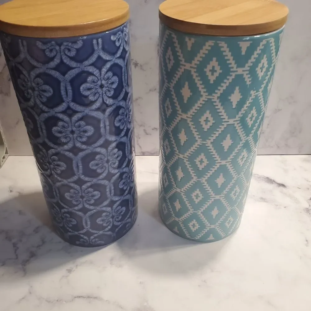 Anthropologie IKAT Ceramic Cannisters/Cellars